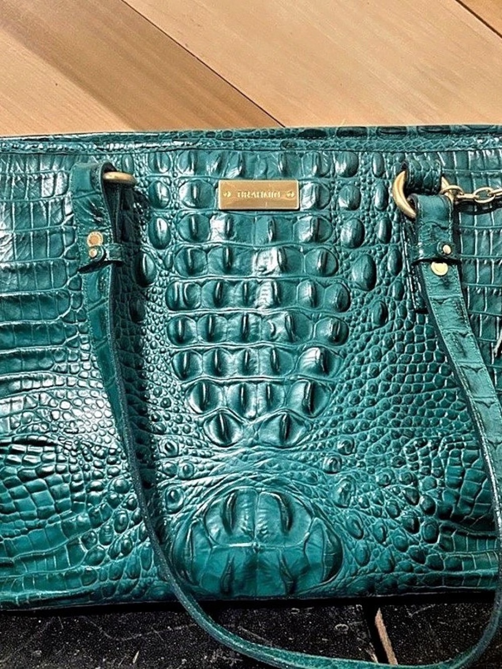 Brahmin Medium Asher Tote Teal Croc-Embossed